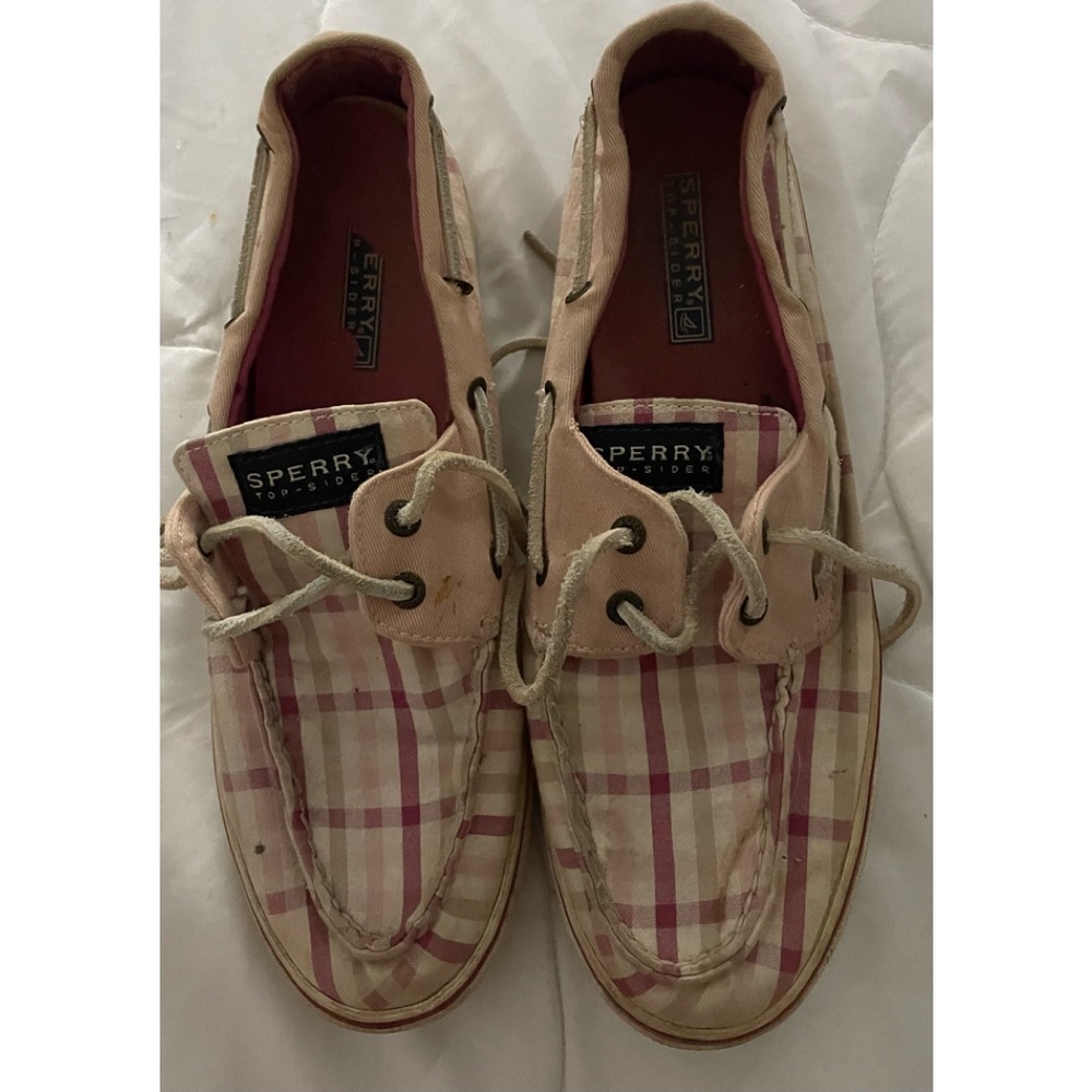 Sperry Pink Plaid Canvas Loafers